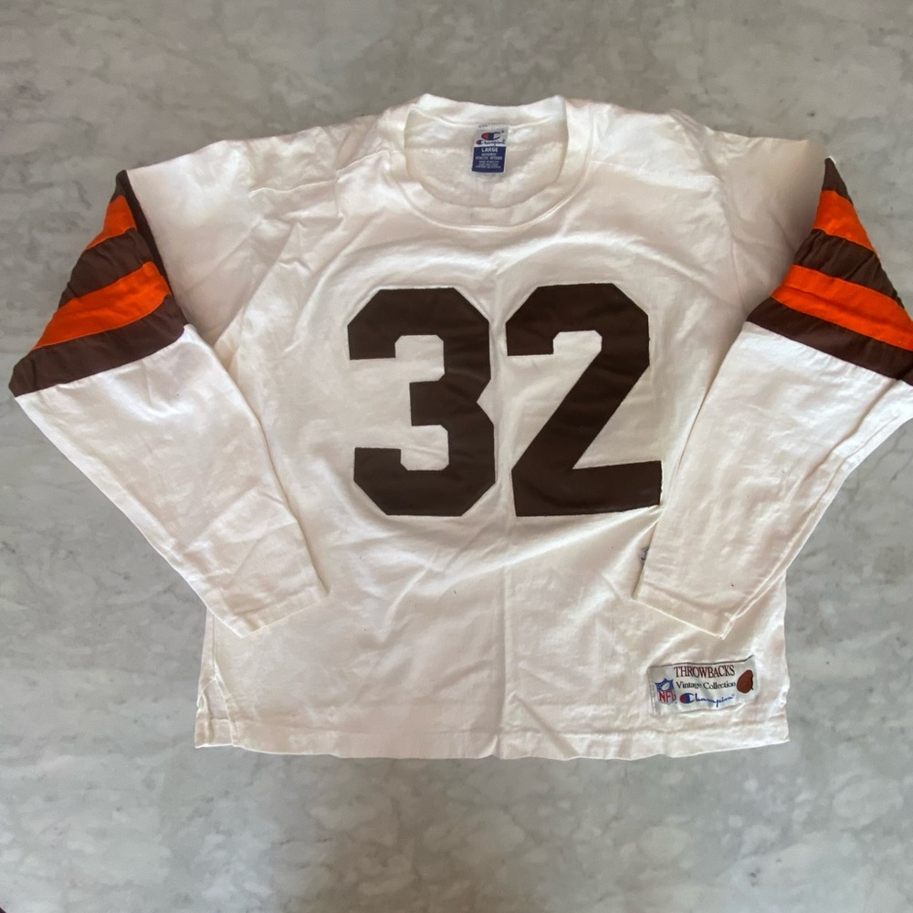CLEVELAND BROWNS JIM BROWN Champion Throwbacks Vintage White Jersey